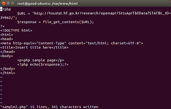 sample.php를 다음과 같이 코딩 